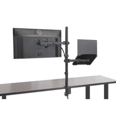 Manhattan Desk Mount for Monitors & Laptop Combo (Full Motion), For screens: 10-27", Laptop up to 17", Clamp Assembly, VESA compatibility: 75x75 and 100x100mm - check the dimensions of the four mounting holes on back of screen to ensure it fits, Max 8kg, Bracket view 7