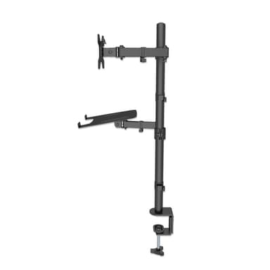 Manhattan Desk Mount for Monitors & Laptop Combo (Full Motion), For screens: 10-27", Laptop up to 17", Clamp Assembly, VESA compatibility: 75x75 and 100x100mm - check the dimensions of the four mounting holes on back of screen to ensure it fits, Max 8kg, Bracket view 5