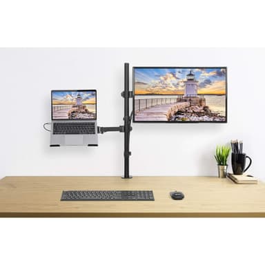 Manhattan Desk Mount for Monitors & Laptop Combo (Full Motion), For screens: 10-27", Laptop up to 17", Clamp Assembly, VESA compatibility: 75x75 and 100x100mm - check the dimensions of the four mounting holes on back of screen to ensure it fits, Max 8kg, Bracket view 8