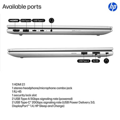 HP ProBook 4 G1iR Intel Core 5 120U Laptop 35.6 cm (14") WUXGA 8 GB DDR5-SDRAM 256 GB SSD Wi-Fi 6E (802.11ax) Windows 11 Pro Silver view 5