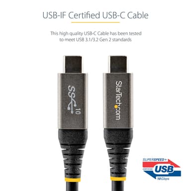 StarTech.com 3ft (1m) USB-C Cable, USB 10Gbps, 100W (5A) Power Delivery, 8K 60Hz / 4K 144Hz DP Alt Mode, USB-IF Certified, Thunderbolt Compatible view 9