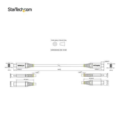 StarTech.com 3ft (1m) USB-C Cable, USB 10Gbps, 100W (5A) Power Delivery, 8K 60Hz / 4K 144Hz DP Alt Mode, USB-IF Certified, Thunderbolt Compatible
