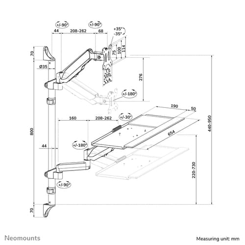 Neomounts WL90-325BL1 Sit-stand workstation wall 17-32" - gas spring