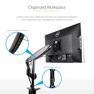 StarTech.com Desk Mount Monitor Arm for Single VESA Display up to 32" or 49" Ultrawide (17.6lb/8kg) - Full Motion Articulating & Height Adjustable - C-Clamp, Grommet - Single Monitor Arm view 18