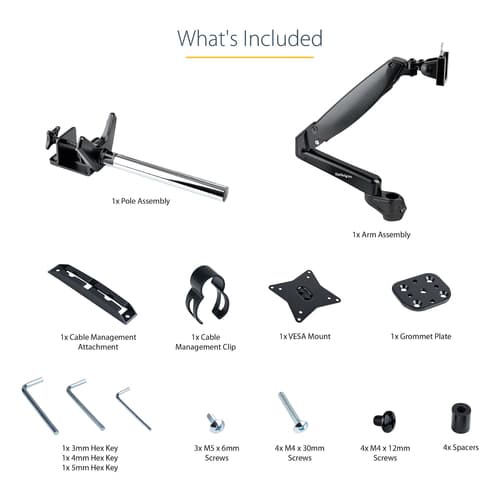 StarTech.com Desk Mount Monitor Arm for Single VESA Display up to 32" or 49" Ultrawide (17.6lb/8kg) - Full Motion Articulating & Height Adjustable - C-Clamp, Grommet - Single Monitor Arm