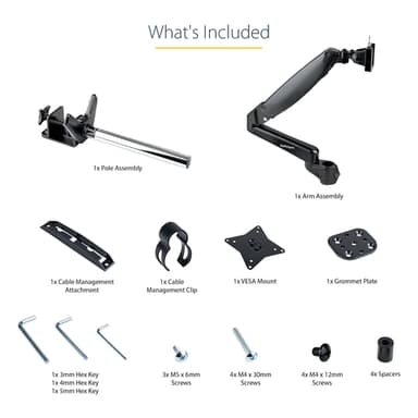 StarTech.com Desk Mount Monitor Arm for Single VESA Display up to 32" or 49" Ultrawide (17.6lb/8kg) - Full Motion Articulating & Height Adjustable - C-Clamp, Grommet - Single Monitor Arm view 21