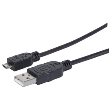 Manhattan USB-A to Micro-USB Cable, 1.8m, Male to Male, Black, 480 Mbps (USB 2.0), Hi-Speed USB, Lifetime Warranty, Equivalent to UUSBHAUB6. view 1