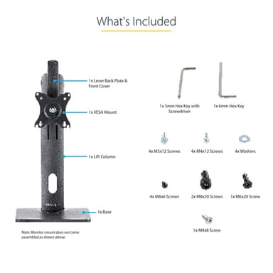 StarTech.com Free Standing Single Monitor Mount - Height Adjustable Monitor Stand - For VESA Mount Displays up to 32" (15lb/7kg) - Ergonomic Monitor Stand for Desk - Tilt/Swivel/Rotate view 25
