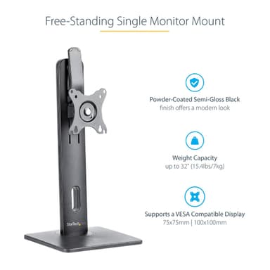 StarTech.com Free Standing Single Monitor Mount - Height Adjustable Monitor Stand - For VESA Mount Displays up to 32" (15lb/7kg) - Ergonomic Monitor Stand for Desk - Tilt/Swivel/Rotate view 20