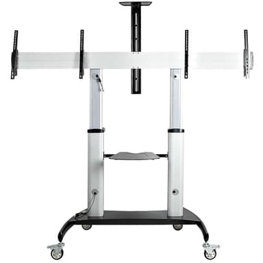 StarTech.com Dual TV Cart for 37-60in VESA TVs up to 110lb/50kg each - Height Adjustable TV Mount, Mobile Display Cart w/ Equipment Shelves - Rolling TV Cart on Wheels - Rolling TV Stand view 2