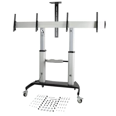 StarTech.com Dual TV Cart for 37-60in VESA TVs up to 110lb/50kg each - Height Adjustable TV Mount, Mobile Display Cart w/ Equipment Shelves - Rolling TV Cart on Wheels - Rolling TV Stand view 9