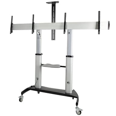 StarTech.com Dual TV Cart for 37-60in VESA TVs up to 110lb/50kg each - Height Adjustable TV Mount, Mobile Display Cart w/ Equipment Shelves - Rolling TV Cart on Wheels - Rolling TV Stand view 1