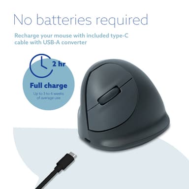 R-Go Tools Vertical mouse R-Go HE Basic, ergonomic mouse, medium (hand size ≥ 185 mm), right-handed, Bluetooth, grey view 10
