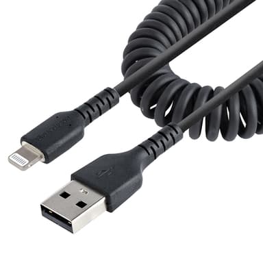 StarTech.com 50cm (20in) USB to Lightning Cable, MFi Certified, Coiled iPhone Charger Cable, Black, Durable TPE Jacket Aramid Fiber, Heavy Duty Coil Lightning Cable view 1