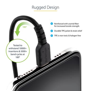 StarTech.com 50cm (20in) USB to Lightning Cable, MFi Certified, Coiled iPhone Charger Cable, Black, Durable TPE Jacket Aramid Fiber, Heavy Duty Coil Lightning Cable view 9