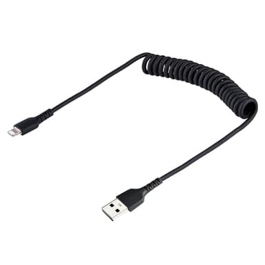 StarTech.com 50cm (20in) USB to Lightning Cable, MFi Certified, Coiled iPhone Charger Cable, Black, Durable TPE Jacket Aramid Fiber, Heavy Duty Coil Lightning Cable view 2