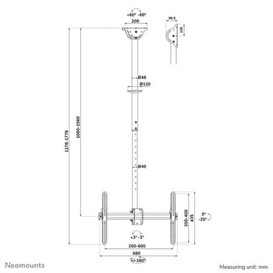 Neomounts CL35-440BL16L Monitor/TV mount ceiling 37-70" - h 106-156 cm view 20