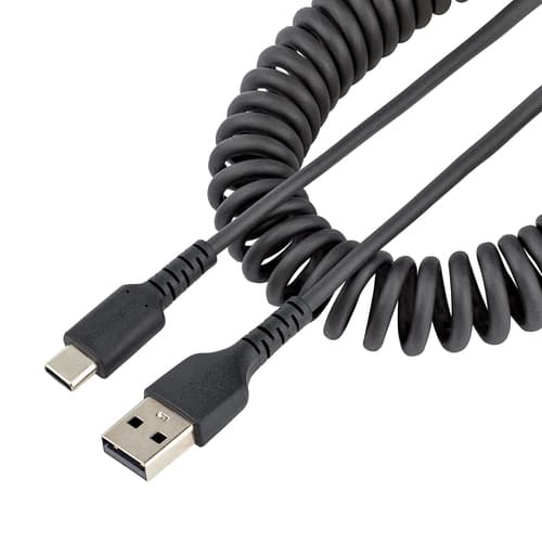 StarTech.com 3.3ft (1m) USB-A to USB-C Fast Charging Cable, Rugged, Coiled, Charge & Sync, 3A, USB 2.0, TPE Jacket and Aramid Fiber - USB Charging Cord