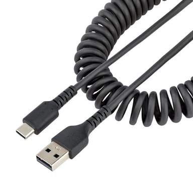 StarTech.com 3.3ft (1m) USB-A to USB-C Fast Charging Cable, Rugged, Coiled, Charge & Sync, 3A, USB 2.0, TPE Jacket and Aramid Fiber - USB Charging Cord view 1