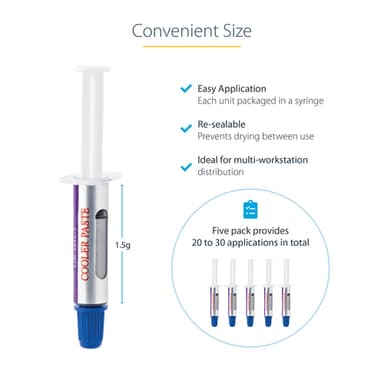 StarTech.com Thermal Paste, Pack of 5 Re-sealable Syringes (1.5g / each), Metal Oxide Compound, CPU Heat Sink Thermal Grease Paste view 10