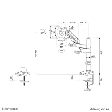 Neomounts DS70-750BL1 Monitor arm 17-27" - gas spring view 19