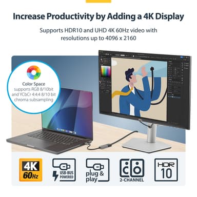 StarTech.com USB-C to HDMI Adapter, 4K 60Hz Video, HDR10, USB-C to HDMI Monitor Dongle, USB4 / Thunderbolt Compatible view 8