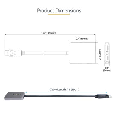 StarTech.com DP to Dual HDMI MST HUB - Dual HDMI 4K 60Hz - DisplayPort Multi Monitor Adapter with 1ft / 30cm cable - DP 1.4 Multi Stream Transport Hub, DSC | HBR3 - DP to HDMI Splitter view 8