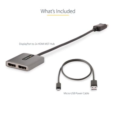 StarTech.com DP to Dual HDMI MST HUB - Dual HDMI 4K 60Hz - DisplayPort Multi Monitor Adapter with 1ft / 30cm cable - DP 1.4 Multi Stream Transport Hub, DSC | HBR3 - DP to HDMI Splitter view 7