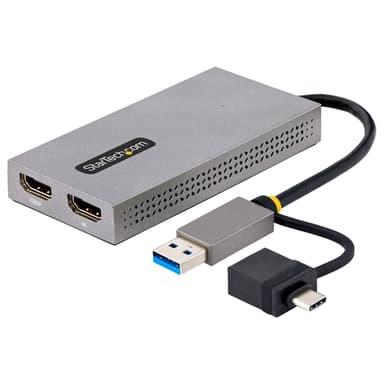 StarTech.com USB to Dual HDMI Adapter, USB A/C to 2x HDMI Displays (1x 4K30Hz, 1x 1080p), Integrated USB-A to C Dongle, 4in/11cm Cable, USB 3.0 to HDMI Display Adapter, Windows & macOS view 1