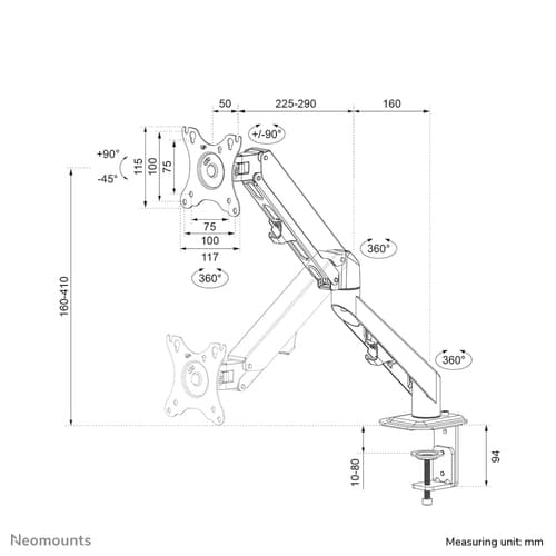 Neomounts DS70-700BL1 Monitor arm 17-27" - gas spring