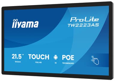 iiyama TW2223AS-B3P Signage Display Interactive flat panel 54.6 cm (21.5") Wi-Fi 450 cd/m² Full HD Black Touchscreen Built-in processor Android 24/7 view 6