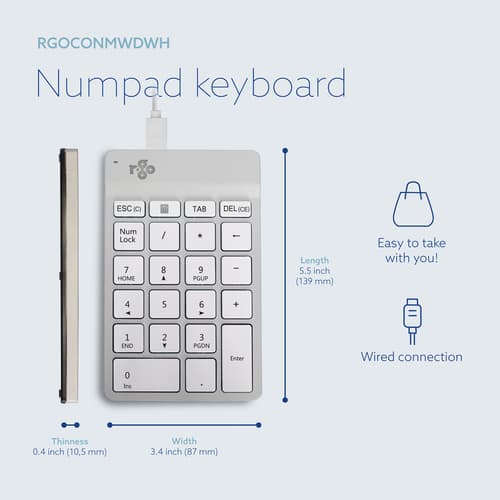 R-Go Tools Numeric keypad R-Go Numpad Break, ergonomic numeric keypad with break software, wired, white