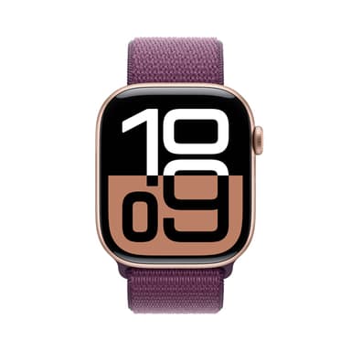 Apple Watch Series 10 GPS + Cellular 46mm Rose Gold Aluminium Case with Plum Sport Loop view 2