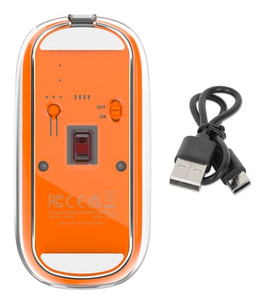 Manhattan Transparent Rechargeable Wireless Mouse, Clear/Orange, Adjustable 800/1200/1600dpi, With RGB LED light, 2.4Ghz (effective range up to 10m), USB, Optical, Ambidextrous, Four Button with Scroll Wheel, Slim Design, USB-A micro receiver, Lithium Ion battery view 11