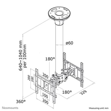 Neomounts FPMA-C200D Dual monitor/TV mount ceiling 10-40" - h 64-104 cm view 3