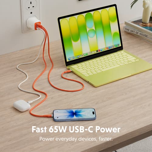 Targus HyperJuice Flex 65W GaN Laptop, Smartphone, Headset, Portable gaming console White, Orange AC Indoor
