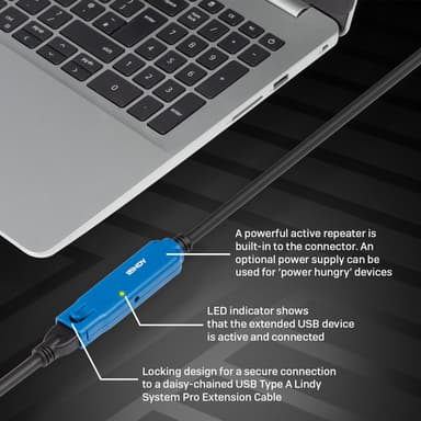 Lindy 43381 USB cable USB 3.2 Gen 1 (3.1 Gen 1) 8 m USB C USB A 5 Gbit/s Black, Blue view 5