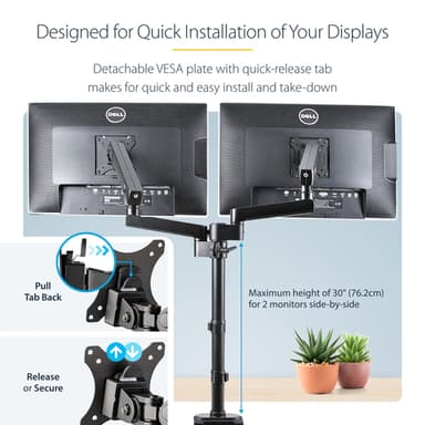 StarTech.com Desk Mount Dual Monitor Arm, Full Motion Monitor Mount for 2x VESA Displays up to 32" (17.6lb/8kg), Height Adjustable, Clamp/Grommet Mount, Mechanical Spring view 17