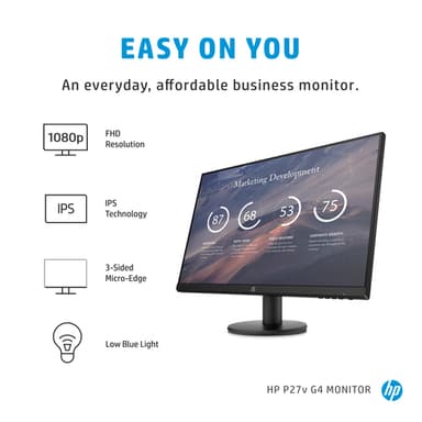 HP P27v G4 computer monitor 68.6 cm (27") 1920 x 1080 pixels Full HD LCD Black view 9