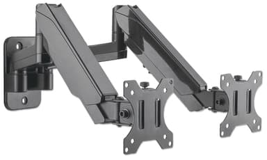 Manhattan Dual Wall Mount for TV & Monitors (Full Motion Gas Spring), For screens 17" to 32", VESA compatibility: 75x75mm and 100x100mm - check the dimensions of the four mounting holes on back of screen to ensure it fits, Max 8kg each, Black, Bracket view 3