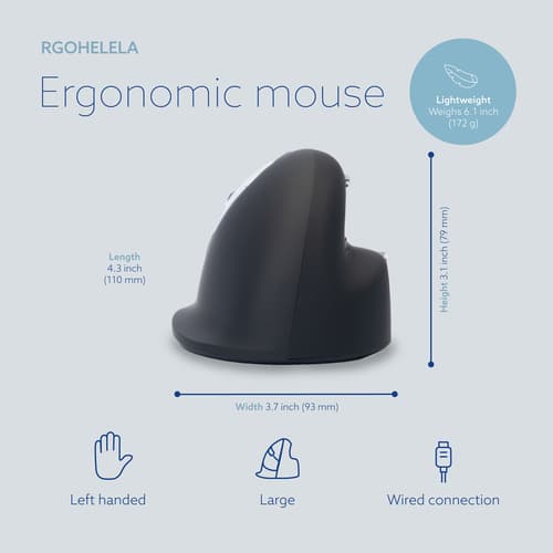 R-Go Tools Ergonomic mouse R-Go HE Break with break software, large (hand size ≥ 185 mm), left-handed, Wired, black
