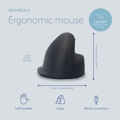 R-Go Tools Ergonomic mouse R-Go HE Break with break software, large (hand size ≥ 185 mm), left-handed, Wired, black view 16