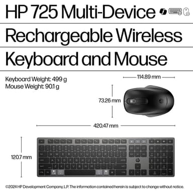 HP 725 Multi-Device Rechargeable Wireless Keyboard and Mouse Combo view 8