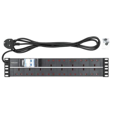 Intellinet 19" 2U PDU 15-way UK, With 2P air breaker, Rackmount, Power Distribution Unit, UK 3-pin outlets, 3m power cord, output view 5
