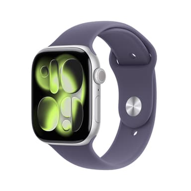 Apple Watch Series 11 GPS 46mm Silver Aluminium Case with Purple Fog Sport Band - S/M view 1