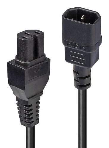 Lindy 2m IEC C14 to IEC C15 'Hot Condition' Power Cable, Black view 1