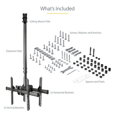 StarTech.com Dual TV Ceiling Mount - Back-to-Back Heavy Duty Hanging Dual Screen Mount with Adjustable Telescopic Pole - Tilt/Swivel/Rotate - VESA Bracket for 32”-75" Displays view 15