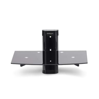 StarTech.com Floating Wall-Mounted AV Shelf, Adjustable Height Shelf For Under TV, Organize A/V Equipment On Black Tempered Glass Shelf view 3