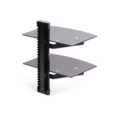 StarTech.com Dual Floating Wall-Mounted AV Shelves, Adjustable Height Shelf For Under TV, Organize A/V Equipment On Black Tempered Glass Shelves view 2