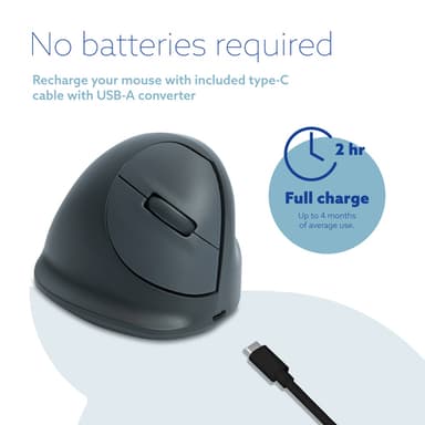 R-Go Tools Vertical mouse R-Go HE Basic, ergonomic mouse, medium (hand size ≥ 185 mm), right-handed, Bluetooth, grey view 14